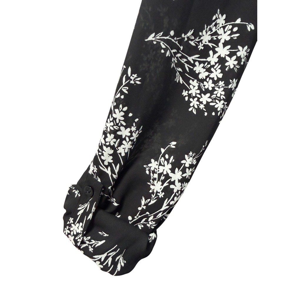 Simply Vera Vera Wang Black White Floral Roll Tab Sleeve Blouse Small - Picture 7 of 7